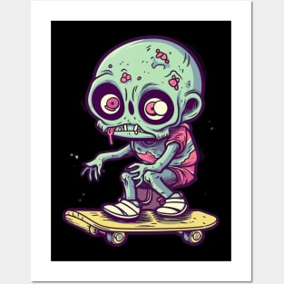 Skateboarding Skeleton Chibi Zombie: Undead Shredder Posters and Art